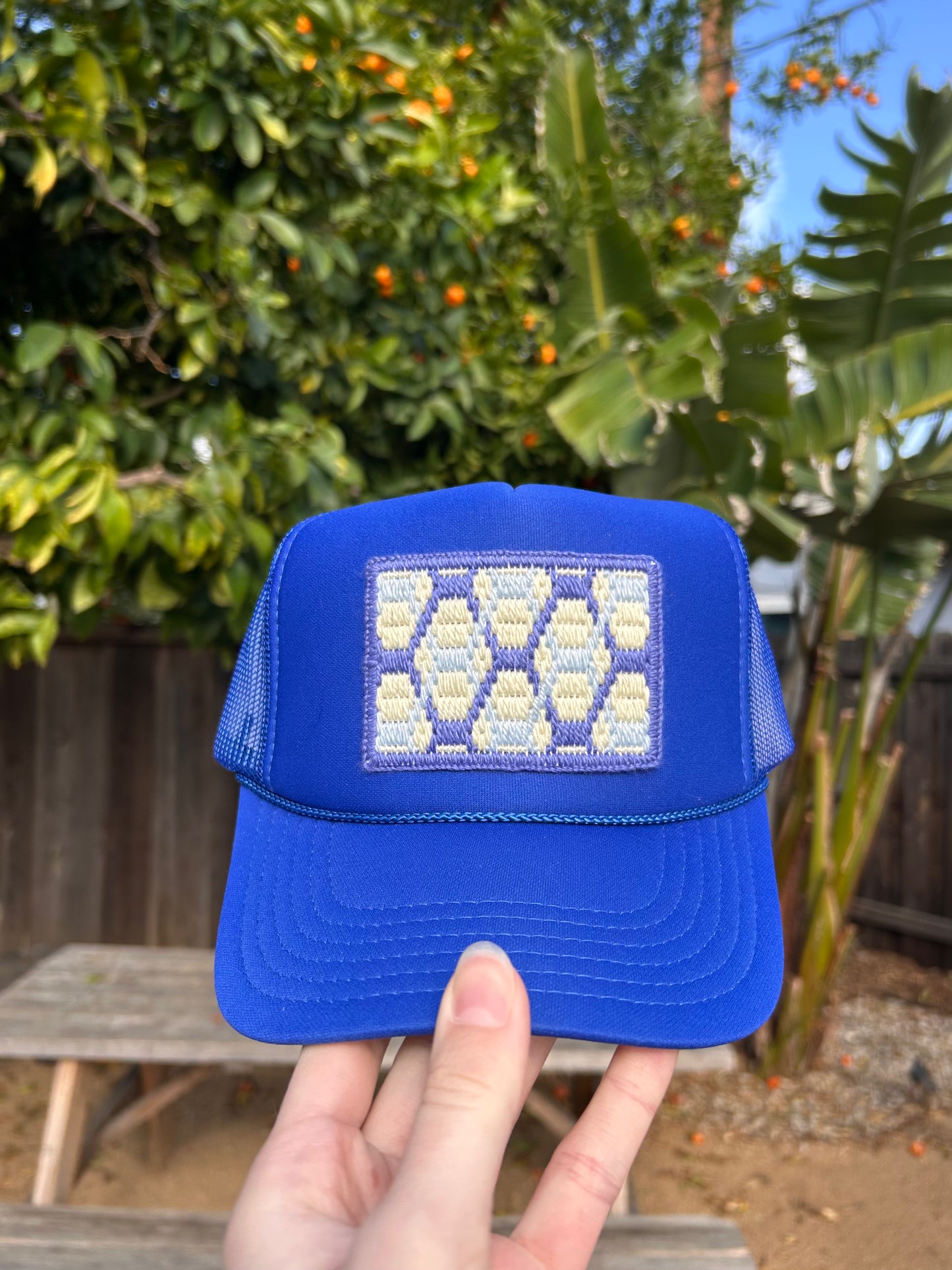 Violet Honeycomb on Blue