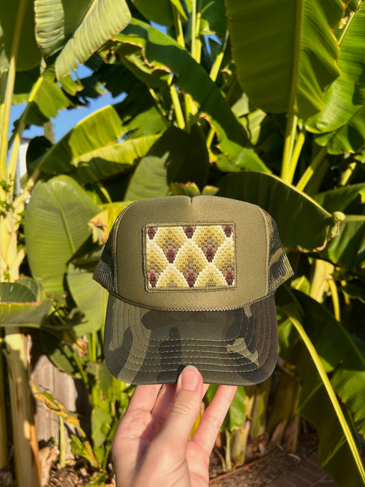 Green Feathers on Olive Camo